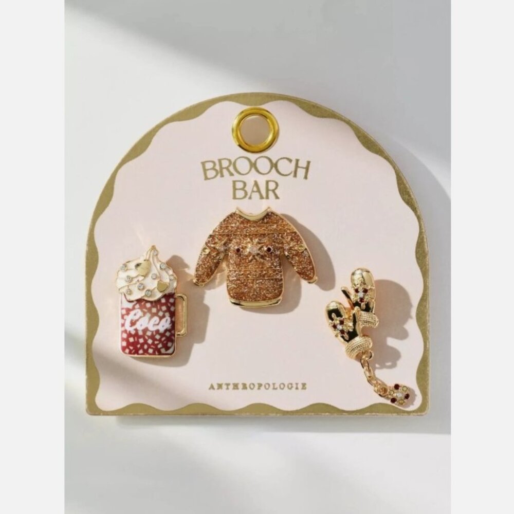 RARE! NWT Anthropologie Festive Cheer Brooches Set of 3